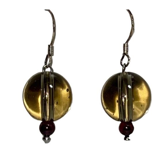 Genuine Crystal Stone Earrings, Sterling Silver Hand Carved Earrings, NWOT - Picture 1 of 7